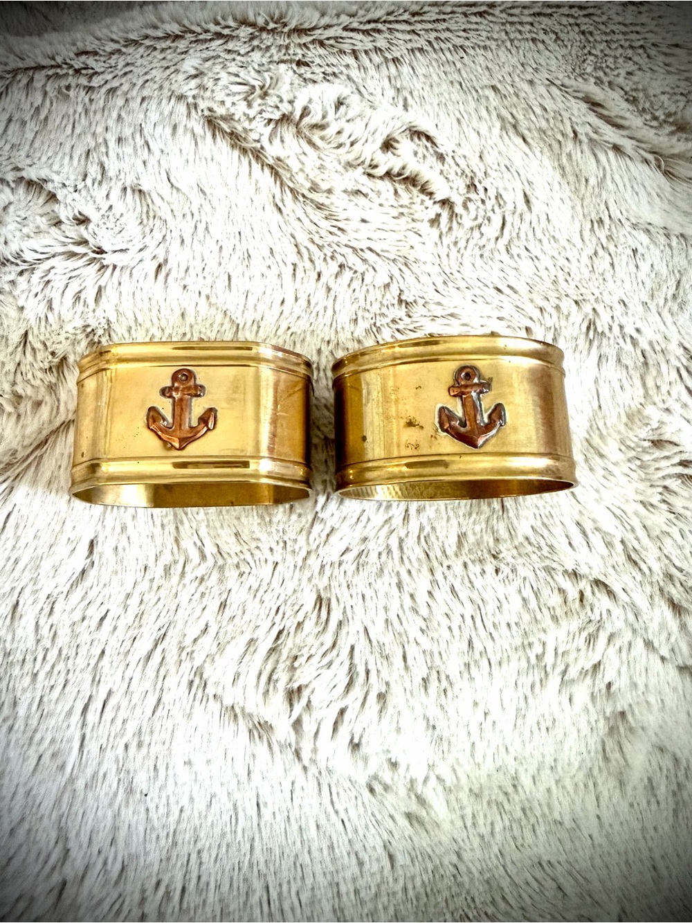 Pair of Brass Napkin Rings with Anchor Motif